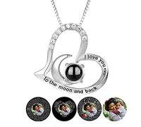 Certykllp Collier avec pendentif en forme de cœur avec projection de photos personnalisable « I Love You to The Moon and Back » - Cadeau pour femme, maman, épouse, petite amie, elle, anniversaire