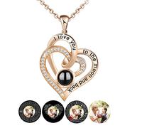 Certykllp Collier avec pendentif en forme de cœur avec projection de photos personnalisable « I Love You to The Moon and Back » - Cadeau pour femme, maman, épouse, petite amie, elle, anniversaire