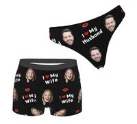Certykllp Custom I Love My Wife Husband Matching Boxers Thongs for Couples Personalized Face Boxer Briefs Couples Photo Underwear Set-3