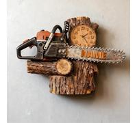 Certykllp Horloge de bûcheronnage à tronçonneuse personnalisée Horloge murale à tronçonneuse imprimée en 2D personnalisée pour bûcherons, travailleurs forestiers, jardiniers, amateurs de plein air