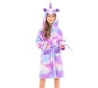 Ceruwum Peignoir Licorne pour Filles Robes de Chambre en Molleton Doux avec Capuche (Étoiles Pourpres, 5-6 ans)