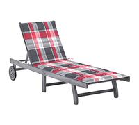 Cervaline Chaise Longue de Jardin avec Coussin Gris Bois d'acacia Solide,Meubles,Mobilier de Jardin,Sièges de Jardin,Bains de Soleil,16.87 kg-3061372