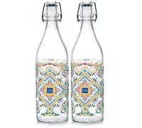 Cerve 1 x Glass Bottle with airtight Closure, Decoration Valencia 1 Litre, Décoré (Lot de 2)