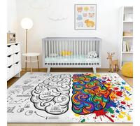 Cerveau Ampoule Flèches Texte Tapis Salon Lavable en Machine à Poils Courts Multicolore, Abstrait Illustration Antidérapant et Doux Tapis 80 x 150 cm, pour Bureau Chambre Cuisine