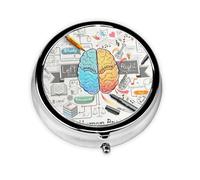 Cerveau humain. Cette petite boîte à pilules ronde est un organisateur de médicaments de voyage portable avec trois compartiments pour ranger les médicaments quotidiens.