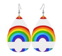 Ces boucles d'oreilles exquises en cuir en forme de goutte imprimées arc-en-ciel sont à la mode et légères, aux couleurs vives et vives, ne se décolorent pas facilement, taille unique