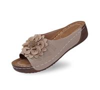 Ces élégantes Chaussures compensées à Bout Ouvert pour Femmes, avec Dessus en Cuir et Chaussons Fleuris, sont des Chaussures Confortables et Pleines de tempérament. (Beige, 38) #167