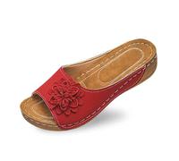 Ces élégantes Chaussures compensées à Bout Ouvert pour Femmes, avec Dessus en Cuir et Chaussons Fleuris, sont des Chaussures Confortables et Pleines de tempérament. pour Les journées Chaudes