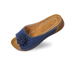 Ces élégantes Chaussures compensées à Bout Ouvert pour Femmes, avec Dessus en Cuir et Chaussons Fleuris, sont des Chaussures Confortables et Pleines de tempérament. (Navy, 38) #171