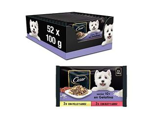 Cesar Délices Set de 13 x 4 Sachets Fraîcheurs en Gelée pour Chien Senior 10+ 100 g