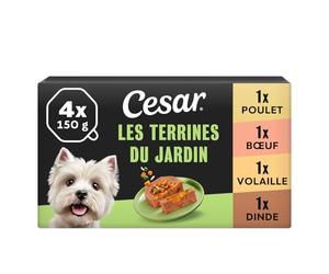 Cesar Les Terrines du Jardin 6 x 4 x 150 g Poulet, Bœuf, Volaille et Dinde en Morceaux avec Légumes et Riz (Pack de 24)