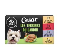 Cesar Les Terrines du Jardin 6 x 4 x 150 g Poulet et Bœuf, Bœuf et Petits Légumes, Agneau, Dinde et Haricots Verts et Poulet, Morceaux de Carottes et Herbes de Provence (Pack de 24)