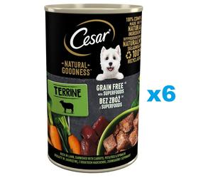 CESAR Natural Goodness en boîte de 6 x 400 g, riche en agneau, avec des carottes, des pommes de terre et des épinards