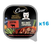 CESAR Natural Goodness Mus 16x100 g Aliment complet humide pour chiens adultes à base de bœuf, haricots verts, carottes et myrtilles