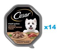 CESAR Nourriture complète humide pour chiens adultes en sauce avec du bœuf tendre, de la dinde et des herbes aromatiques 14x150 g