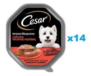 CESAR Nourriture humide complète pour chiens adultes barquettes avec du bœuf et du foie succulents 14x150 g