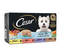 CESAR Repas pour Chien Senior - 24 Barquettes (Lot de 6 Packs 4x150g) - Pâtée pour Chien en Gelée - Dinde / Boeuf / Poulet / Agneau - Nourriture Complète & Equilibrée avec des Ingrédients Naturels