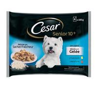 CESAR Sachets fraîcheur en gelée - 2 variétés - Pour chien senior - 4 x 100 g