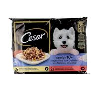 Cesar Senior 10+ en gelée au poulet et riz avec bœuf et riz, 4 x 100 g