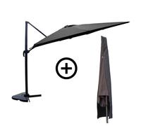Bundle Parasol 3x4m Déporté Rotatif Gris + Housse Gris