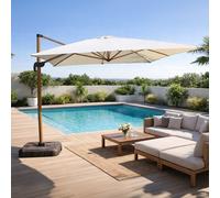 Cesare parasol rectangulaire 3x4m déporté rotatif écru pied effet bois en alumin