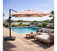 Cesare - Parasol Rectangulaire 3x4m Déporté Rotatif Taupe En Aluminium