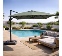 Cesare - Parasol Rectangulaire 3x4m Déporté Rotatif Vert En Aluminium