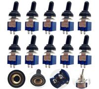 CESFONJER 10 Pièce Mini Interrupteur à Bascule, AC 125V/6A, 250V/3A 2 Pin SPDT ON-Off 2 Broches 2 Position SPDT Interrupteur a Bascule Autobloquant pour Pièces D'auto (Bleu + 10 Pcs Waterproof Cap)
