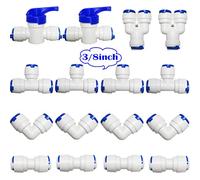 CESFONJER 16 Pcs RO Raccord Osmoseur de Filtre à Eau, Tube D'osmose Inverse Water Filter Fittings 3/8", Kit de Raccordement Frigo (Robinet Combiné de Type Y + T + I + L + Vanne D'arrêt)
