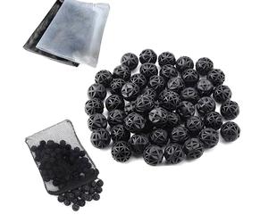 CESFONJER 35 Pcs Aquarium Fish Tank Filtre 26mm Bio Boules Bio-Balls pour Filtration Nettoyage (Noir) + 15 x 20 cm/2 pcs Aquarium Filtre Maille Sacs