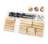 CESFONJER Kit de Chevilles et Forets en Bois, 55 Tourillons, 6 Pointes de Centrage, 3 Forets et 3 Butées de Profondeur, pour Artisanat, Bricolage, Travail du Bois