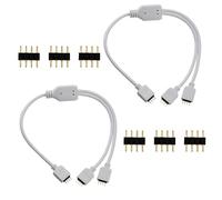 CESFONJER LED Strip Connector Y Splitter, 4 broches 1 à 2 ports LED RGB Splitter pour RGB5050 RGB3528 rgb2835 bande lumière avec free 6pcs 4pin Connector (2/pack)