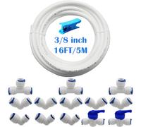 CESFONJER RO Raccord de Filtre à Eau, 5 mètres de Tuyau d'alimentation en eau 3/8", (Robinet combiné de Type T + L + Robinet d'arrêt), Connecteur de type L Raccords 1/4" à 3/8"