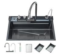 Cesinkin Évier de Cuisine Multifonction avec Haute Pression Robinet Cuisine Bec Extractible et 4 Modes de Pulvérisation Acier Inoxydable Gris Canon 75 * 45 * 21 Evier 1 Bac