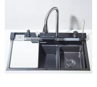 Cesinkin Évier de Cuisine Multifonction avec Haute Pression Robinet Cuisine Bec Extractible et 4 Modes de Pulvérisation Acier Inoxydable Gris Canon 75 * 45 * 21 Evier 1 Bac
