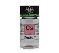 Césium élément 55 Cs, champion pur 20 milligrammes 99,99 in argon dans mini ampoule et le flacon de verre avec etiquette