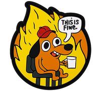 C'est Bien Chien, This Is Fine Dog 9x8cm Créatif Morale Patch Fun PVC Funny Patch Vêtements Écussons Brodés pour Chien avec Support Adhésif Magique pour Sacs à Dos Vestes Jeans Gilets