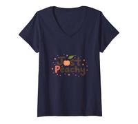 C'est Bon, Je Vais Bien, Tout va Bien, Juste Peachy T-Shirt avec Col en V, Femme, Bleu Marine, S