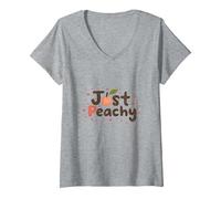 C'est Bon, Je Vais Bien, Tout va Bien, Juste Peachy T-Shirt avec Col en V, Femme, Gris Chiné, XL