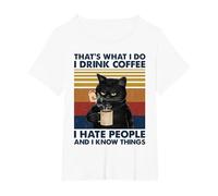 C'est ce Que Je Fais Je Bois du café Je déteste Les Gens Chats Café T-Shirt, Femme Grandes Tailles, Blanc, 1X