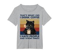 C'est ce Que Je Fais Je Bois du café Je déteste Les Gens Chats Café T-Shirt, Femme Grandes Tailles, Gris Chiné, 4X