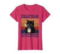 C'est ce Que Je Fais Je Bois du café Je déteste Les Gens Chats Café T-Shirt, Femme, Rouge Chiné, M