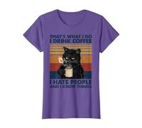 C'est ce Que Je Fais Je Bois du café Je déteste Les Gens Chats Café T-Shirt, Femme, Violet Chiné, M