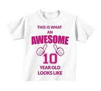 C'est CE qu'un Awesome 10 ans Looks Like Blanc T-shirt Rose Text bébé tout-petit enfants Disponible en tailles 0-6 mois à 14-15 ans 10E anniversaire T-shirt blanc blanc 3-4 ans