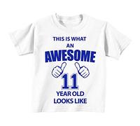 C'est CE qu'un Awesome 11 ans Looks Like Blanc T-shirt Bleu Text bébé tout-petit enfants Disponible en tailles 0-6 mois à 14-15 ans Onzième anniversaire T-shirt bleu bleu 6-12 mois