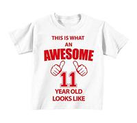 C'est CE qu'un Awesome 11 ans Looks Like Blanc T-shirt Texte Rouge pour bébé enfants Disponible en tailles 0-6 mois à 14-15 ans Onzième anniversaire T-shirt rouge Red 0-6 mois