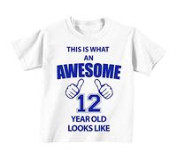 C'est CE qu'un Awesome 12 ans Looks Like Blanc T-shirt Bleu Text bébé tout-petit enfants Disponible en tailles 0-6 mois à 14-15 ans 12ème anniversaire T-shirt blanc blanc 7-8 Years