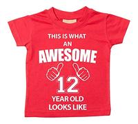 C'est CE qu'un Awesome 12 ans Looks Like Rouge T-shirt bébé tout-petit enfants Disponible en tailles 0-6 mois à 14-15 ans 12ème anniversaire T-shirt rouge Red 12-18 mois