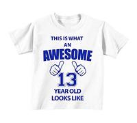C'est CE qu'un Awesome 13 ans Looks Like Blanc T-shirt Bleu Text bébé tout-petit enfants Disponible en tailles 0-6 mois à 14-15 ans 13th Birthday T-shirt blanc blanc 0-6 mois