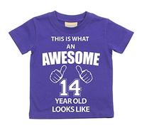 C'est CE qu'un Awesome 14 ans Looks Like Violet T-shirt bébé tout-petit enfants Disponible en tailles 0-6 mois à 14-15 ans du 14ème anniversaire T-shirt violet violet 3-4 ans